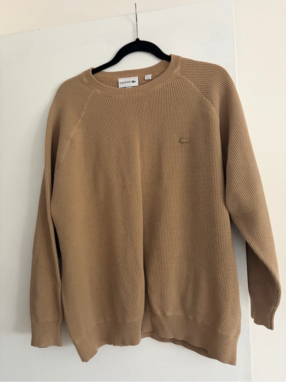 Lacoste Men's Crewneck Waffle-Knit Sweater in Camel